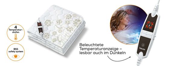 Електропростирадло Beurer , 150 x 80 см, 60Вт, 4 режими, фліс, білий (UB_60) | Зображення 9