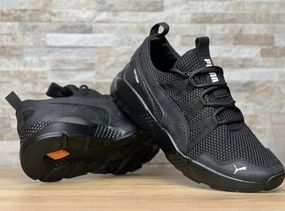 Кросівки літні шкіра-вставки сітка Puma чорні