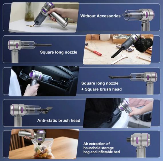 Мощный беспроводной пылесос 3-в-1 с LED-подсветкой, функцией обдува и USB зарядкой. | Зображення 2