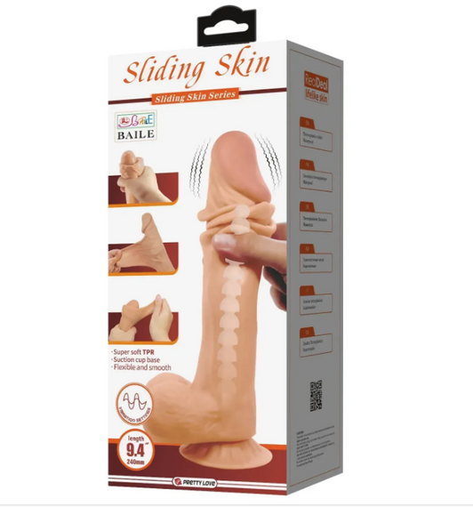 Вібратор на присоску з хребтом і ефектом ковзної шкіри BAILE — Sliding Skin 9,4" Flesh, sexstyle | Зображення 5