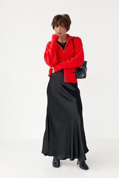 В'язаний кардиган на блискавці з високим коміром - червоний цвет, ONE SIZE (є розміри) | Зображення 2