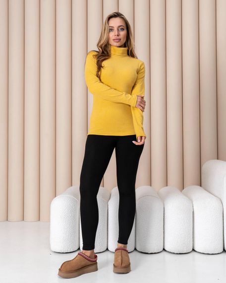 Жіноча тепла водолазка-гольф напівшерсть на термофлісі колір жовтий розмір 50 DM09.09 | Зображення 1