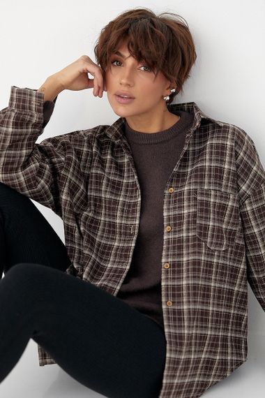 Картата сорочка з накладною кишенею - коричневий цвет, ONE SIZE (є розміри)