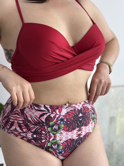 Роздільний бордовий купальник PLUS SIZE з поролоновими чашками | Зображення 8