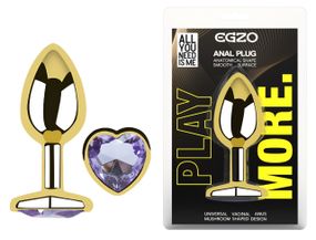 Анальная пробка с кристаллом EGZO - Gold Heart Plug Amethyst size M Sex Aura