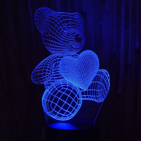 Акриловий світильник-нічник Ведмедик з серцем 2 синій tty-n000325