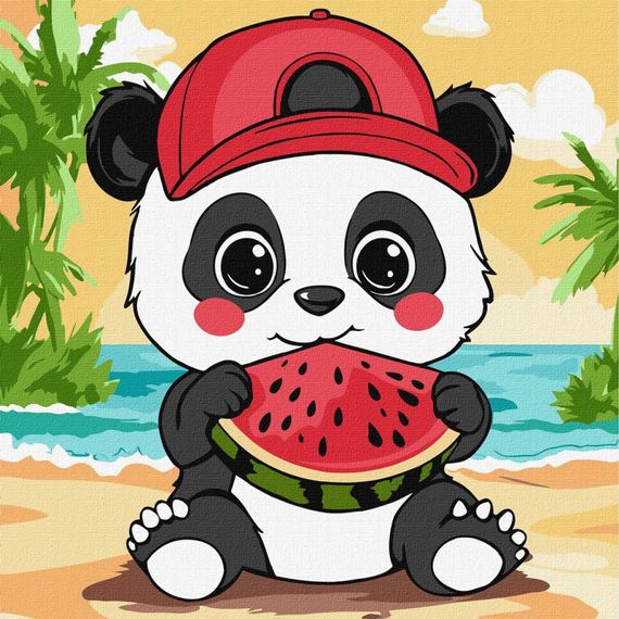 Картина за номерами "Літо. Панда з кавуном ©art_selena_ua KHO1251, 25х25 см