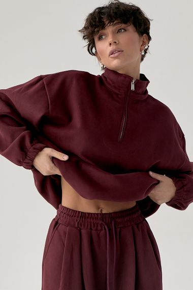 Зимовий однотонний спортивний костюм із затяжками - бордо цвет, L (є розміри) | Зображення 2