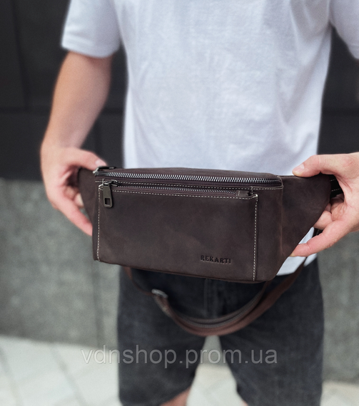 Сумка-бананка из кожи 24х11х8, мужской крези хорс для гаджетов на пояс CH-7371 коричневая | Зображення 6