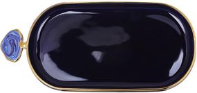 Блюдо порцелянове "Gold Line" 25.5х11.5см овальне з декоративною ручкою, синє