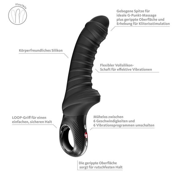 Вибратор для точки G Fun Factory TIGER Black, ребристый, подходит для анальной стимуляции Sex Aura | Зображення 1