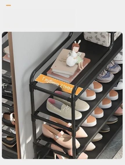 Стелаж для взуття Shoe rack BLACK Полиця для взуття-08-02, Метал, 60х18.5х78.5 см | Зображення 2