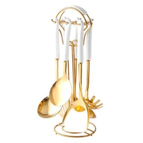 Набор кухонных принадлежностей на подставке 7 предметов кухонные аксессуары на подставке Белый с золотом HP-20-65