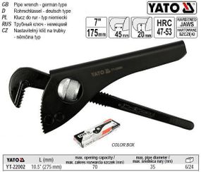 Ключ до труб розвидний 70 мм L=275 мм (10,5") YATO Польща YT-22002