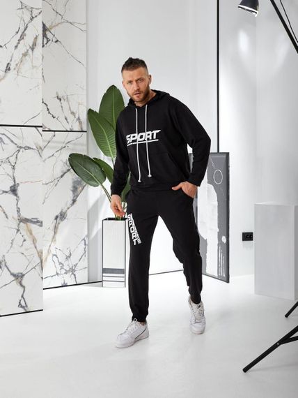 Спортивный костюм мужской из двунитки AleX Модель 2908 Черный, 52-54