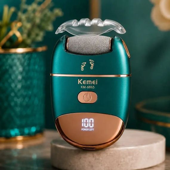 Електрична терка для п'яток, USB, Kemei KM-6865, Зелений / Електрична пилка для ніг / Електропемза від натоптишів, для педикюру | Зображення 2