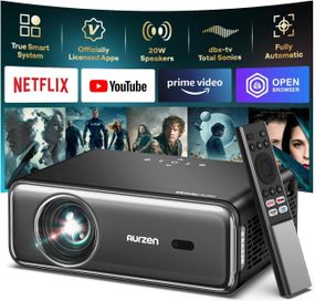 Мультимедійний проектор Aurzen EAZZE D1 Pro — відеопроектор з підтримкою Wi-Fi та Bluetooth, оснащений вбудованими динаміками потужністю 20 Вт і функцією автофокусу.