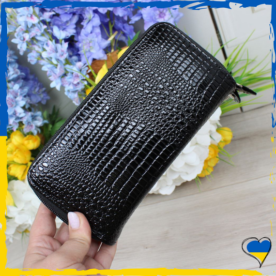 Кошелек женский из экокожи черный 19х9,5х4см
