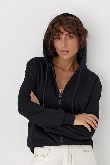 Жіноче худі на блискавці - чорний цвет, L (є розміри)