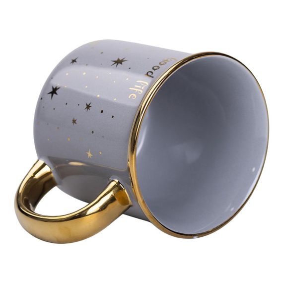 Чашка фарфоровая с золотым ободком и позолоченной ручкой 320 (мл) Good life Серая RX-N231506G | Зображення 2