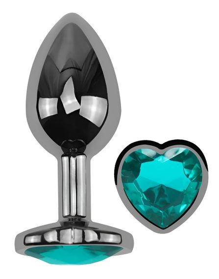Анальная пробка EGZO Dark Silver M, металлическая анатомичная, с бирюзовым кристаллом Sex Aura | Зображення 1