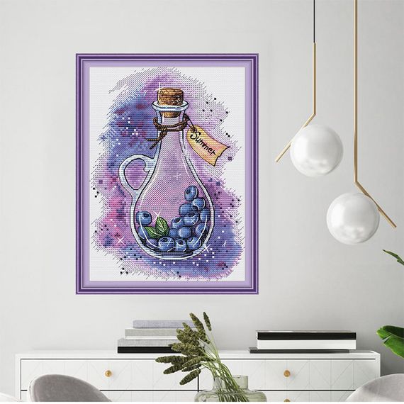 Набір для вишивання за нанесеною на канву схемою "Magic Berry Bottle Blueberries". AIDA 14CT printed 19*27 см | Зображення 9
