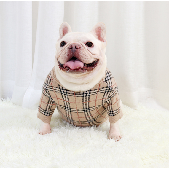 Брендовый свитер для собак BURBERRY в мелкую клетку, бежевый | Зображення 1