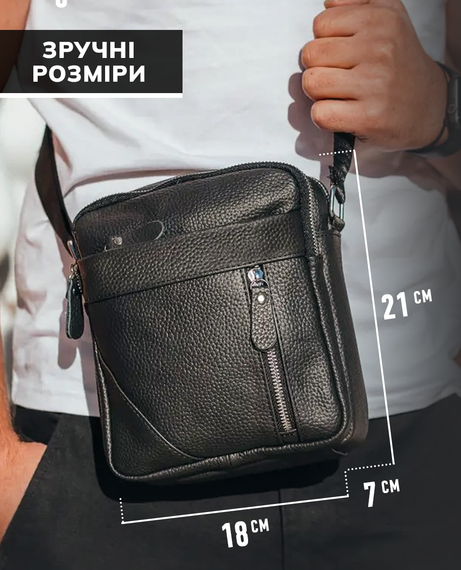 Чоловіча шкіряна сумка через плече Tiding Bag M38-10131A чорна | Зображення 2