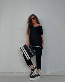Спортивный женский костюм Sofia Модель 055 из двунити Черный 48-50