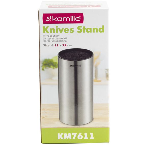 Подставка для ножей Kamille 22 см и кухонных принадлежностей колода нержавеющая сталь серебристая настольная | Зображення 8