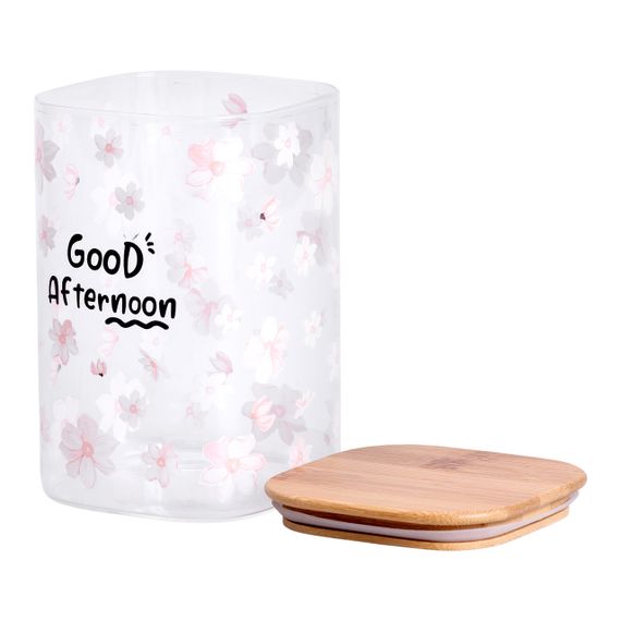 Банка для сипучих продуктів з бамбуковою кришкою 1.2 л ємність для сипучих скло HP-34-23 | Зображення 1