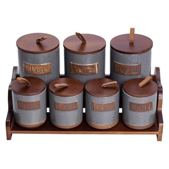 Набір банок для сипучих продуктів 7 шт. з бамбуковими кришками на підставці | Зображення 3