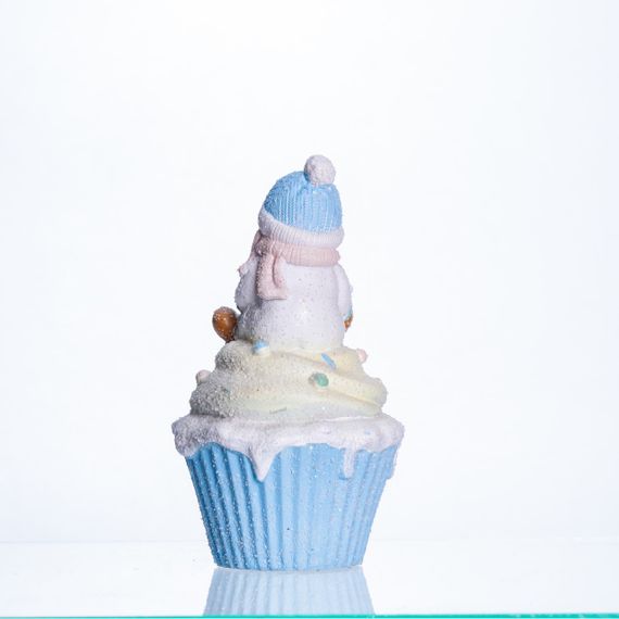 Новорічна декоративна фігурка з підсвіткою 10×10×17.5 см Новорічний декор Сніговик на кексі з порцеляни CR-6-8 | Зображення 1