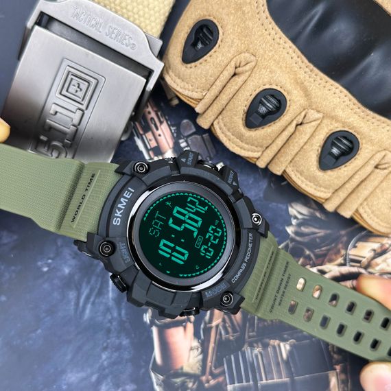Чоловічий годинник Skmei 1356AG Army Green + Compass | Зображення 5