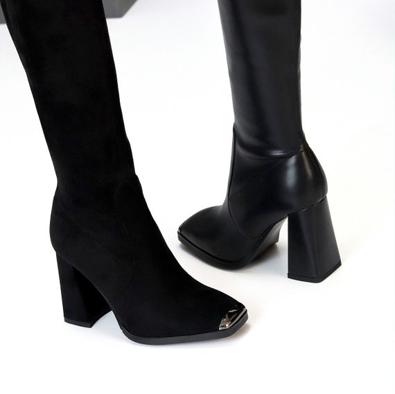 Шикарні чорні ботфорти стрейч на стійких підборах | Зображення 8