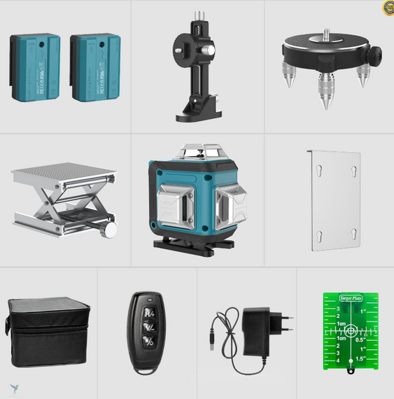 Рівень перехресний лазерний зеленого кольору 16 ліній, 4 x 360° лазерний рівень із функцією самовирівнювання | Зображення 1