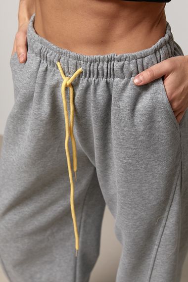 Однотонні спортивні штани із затяжками - сірий цвет, ONE SIZE (є розміри) | Зображення 3