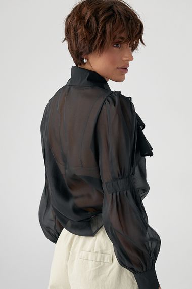 Прозора блуза з мереживними вставками - чорний цвет, ONE SIZE (є розміри) | Зображення 1