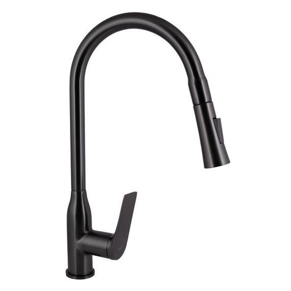 Смеситель для кухни Qtap Vlasta New с выдвижным изливом QTVLA344GMB45647 Gunmetal Black PVD