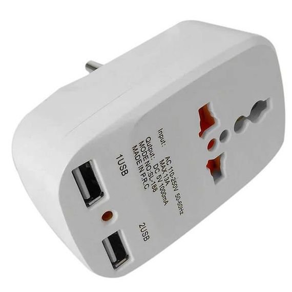 Мережевий розгалужувач з 2 usb виходами в розетку Travel Adaptor 823 Білий