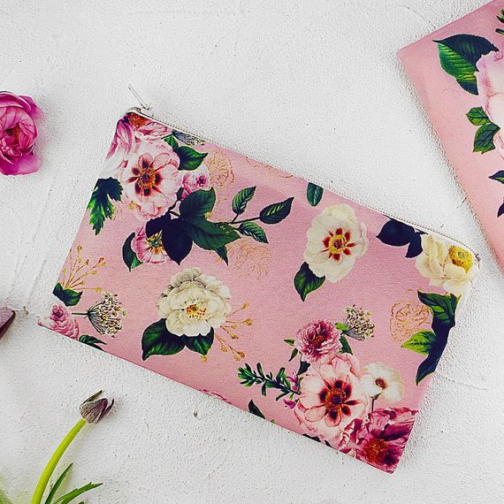 Косметичка жіноча Цветы на розовом фоне 20х12 см (K_21M037)
