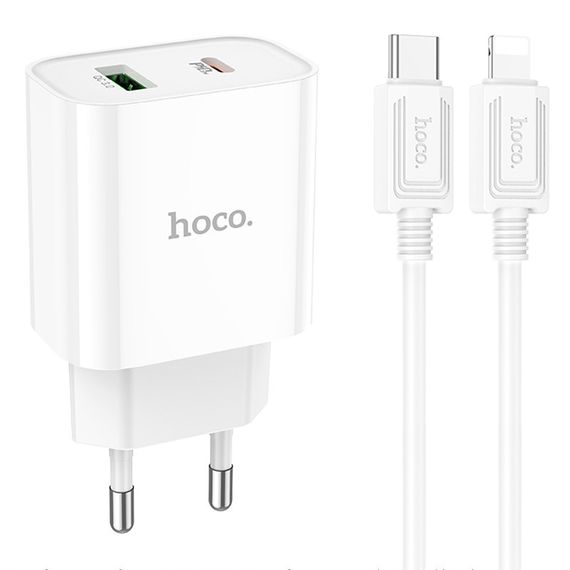 МЗП Hoco C80A Plus Rapido PD20W+QC3.0 (1USB-A/1C) + кабель Type-C to Lightning White