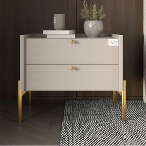 Тумба приліжкова LION Wood з двома шухлядами Кашемір (золоті ножки) (LION-041355)