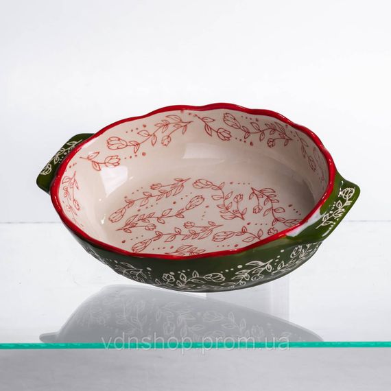 Форма для запекания Vintage 25×15×5 (см) овальная с ручками Зеленая HM05-01 | Зображення 2