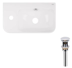 Комплект Qtap Tern: Раковина підвісна прямокутна ліва 450х250х158 мм White + Донний клапан PU02O (QT17115117LWN47327)