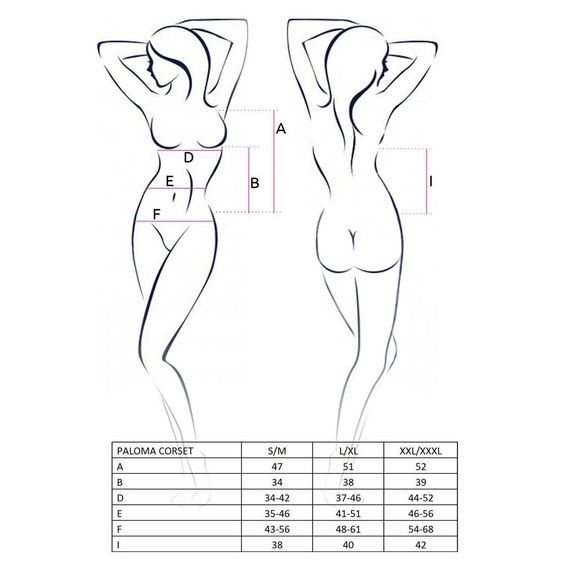 Корсет-сорочка з пажами Passion PALOMA CORSET S/M, white, трусики, напівпрозорий | Зображення 2