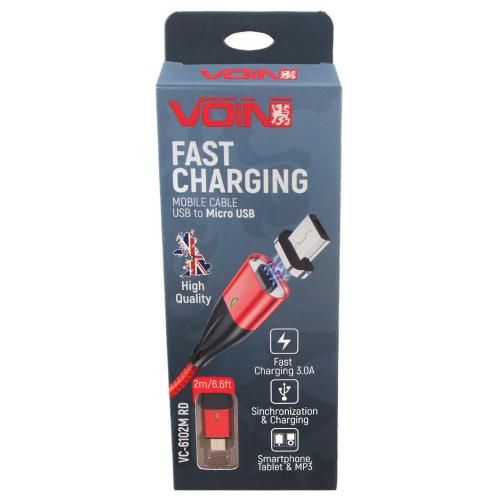 Кабель магнітний VOIN USB - Micro USB 3А, 2m, red (швидка зарядка / передача даних) | Зображення 3
