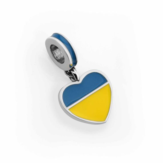 Серебряный кулон шарм сердце эмаль Украина с гравировкой Love Ukraine