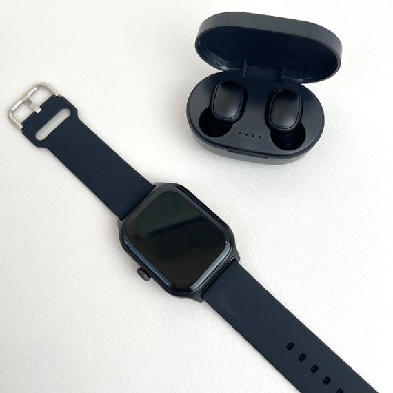Комплект WK76 - Smart Watch / Навушники Air Dots / 3 ремінці / Захисний чохол та плівка (Чорний) | Зображення 5