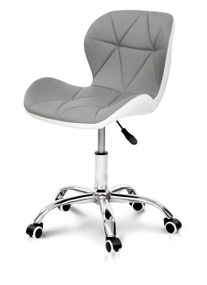 Мобільний робочий стілець Рокі хромована хрестовина з колесиками, м'яке сидіння сірий/білий шкірозамінник